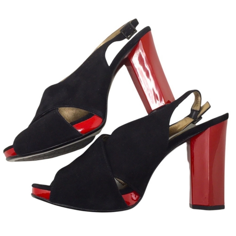 Stunning Diane Von Furstenberg DVF Black/Red Dressy High-Heel Sandals - Size 9.5